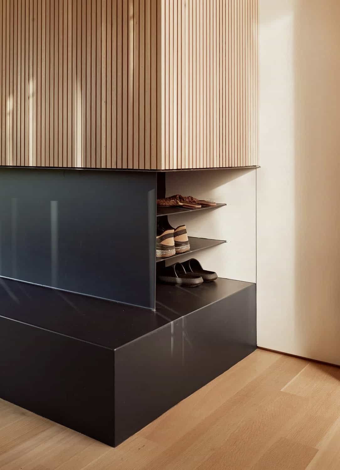 modern home entry with built-in shoe storage