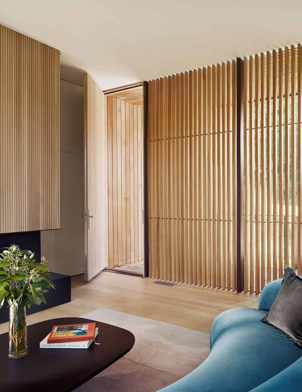 modern living room with a fireplace