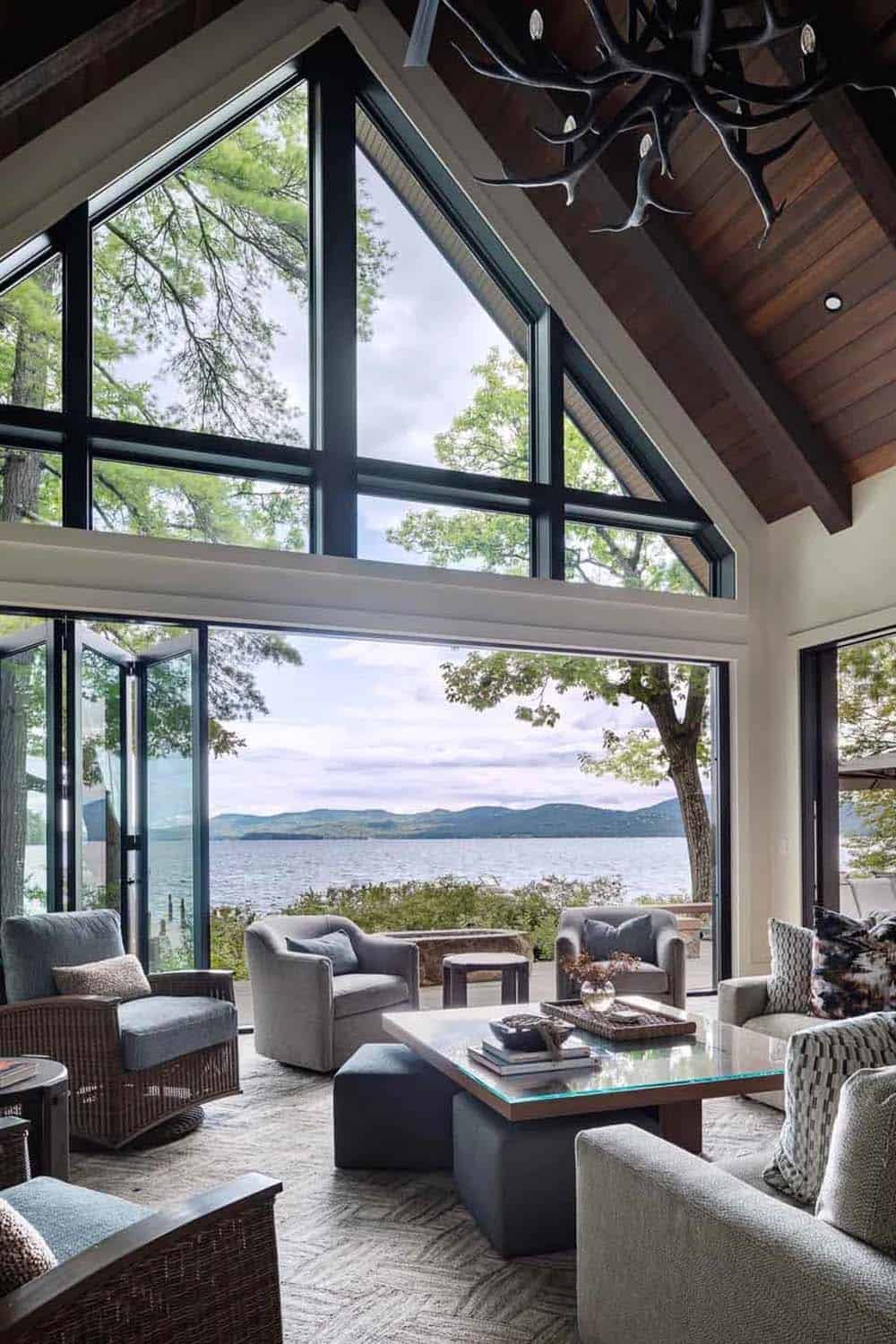 contemporary living room with floor-to-ceiling windows