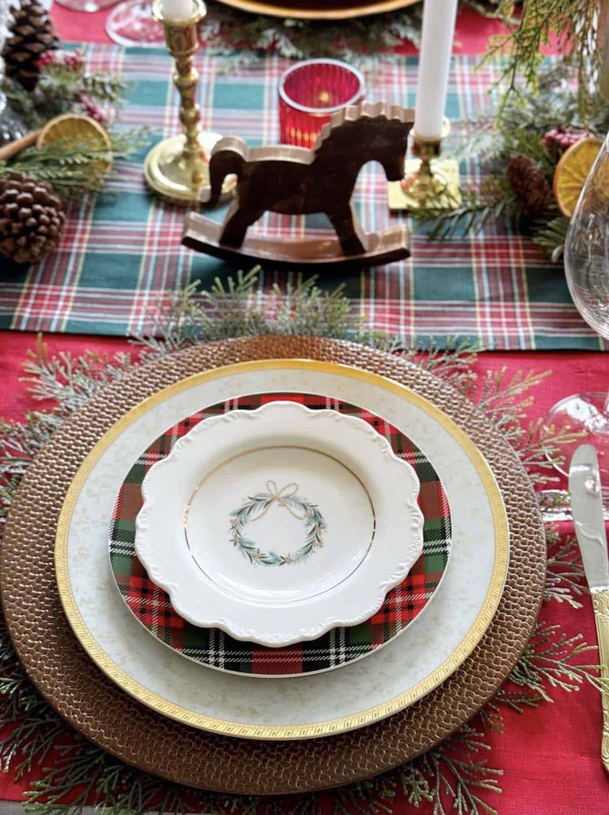 Ralph Lauren inspired Christmas tablescape place setting