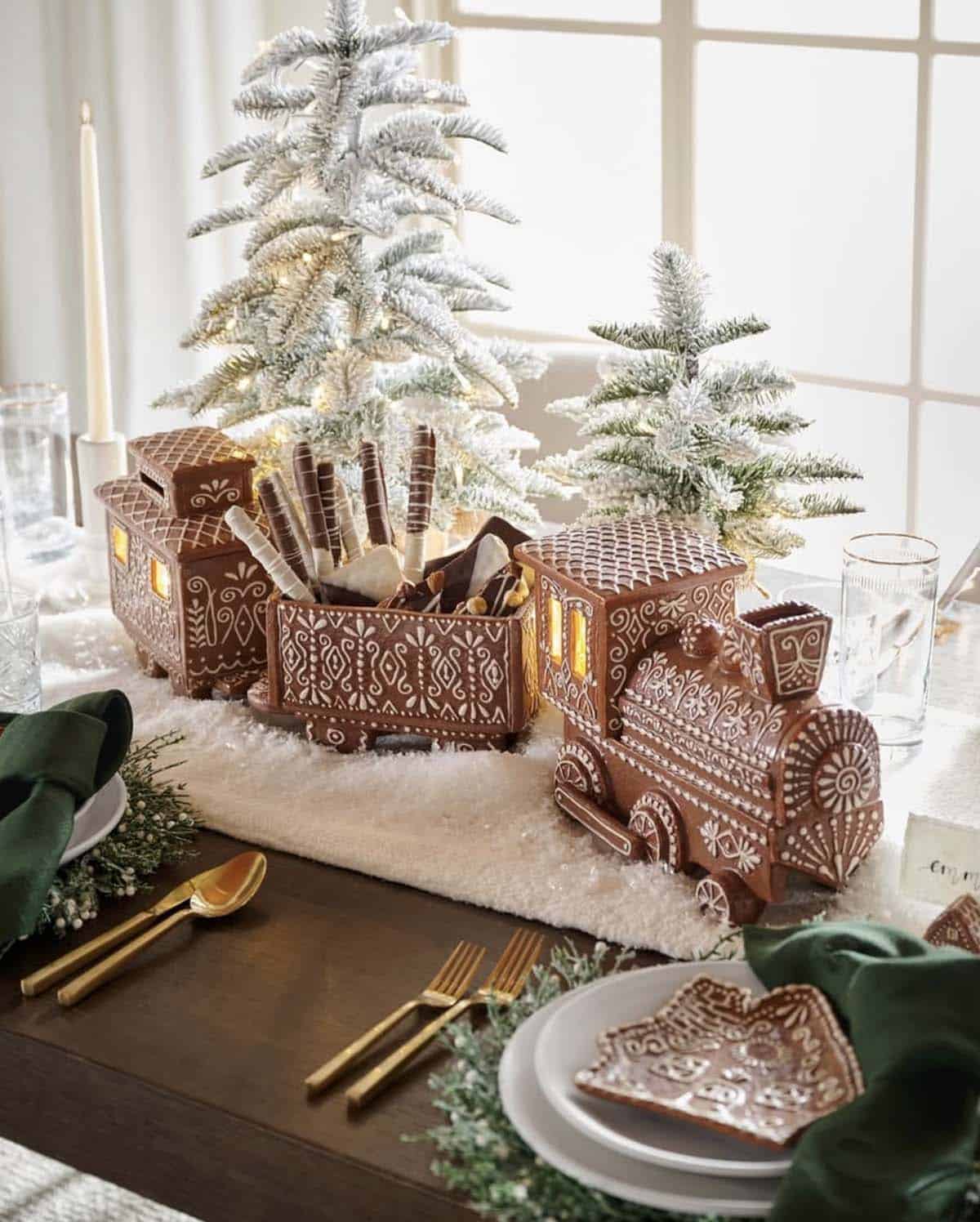 hand-painted Gingerbread Train christmas dining table centerpiece