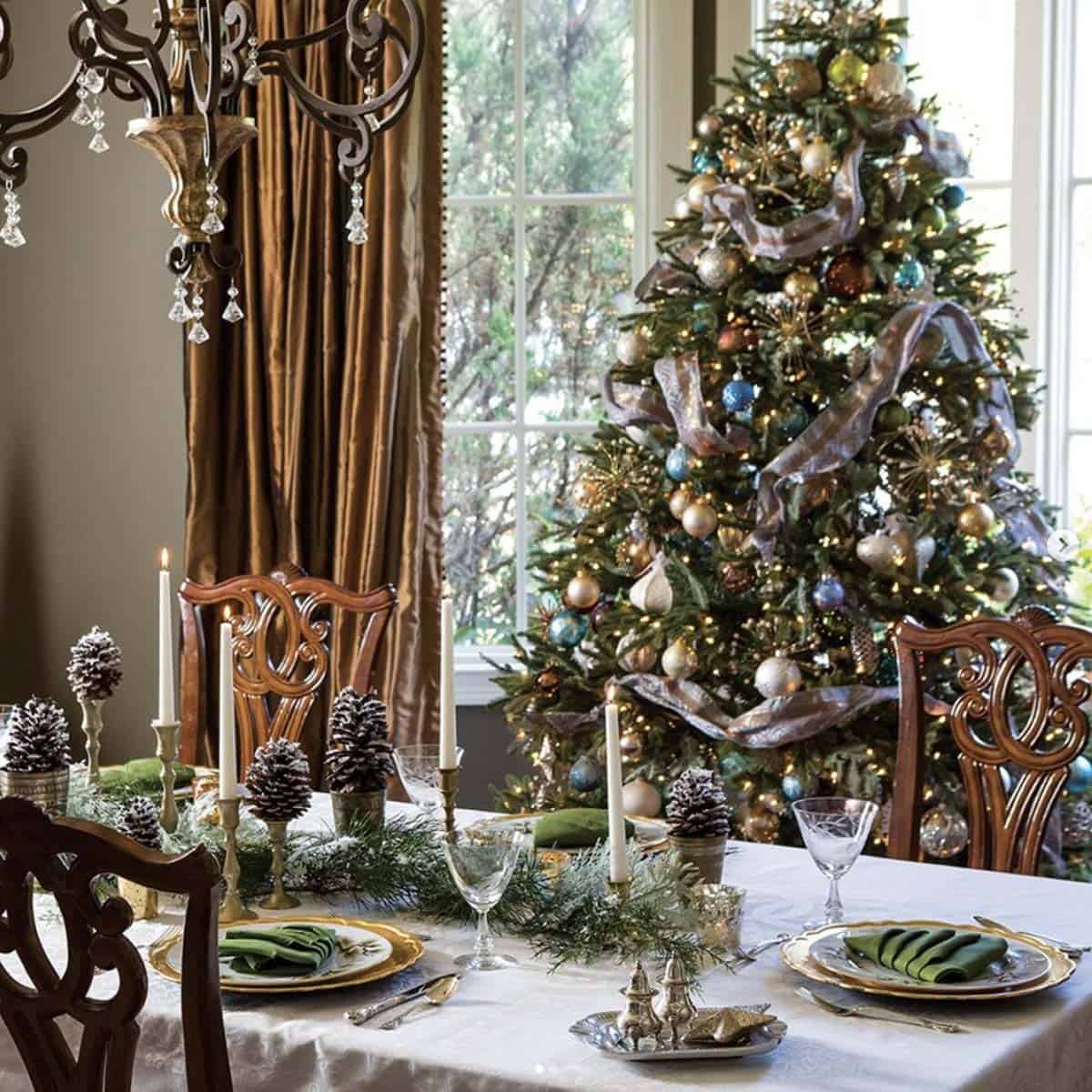 elegant christmas decorated dining table with a tree