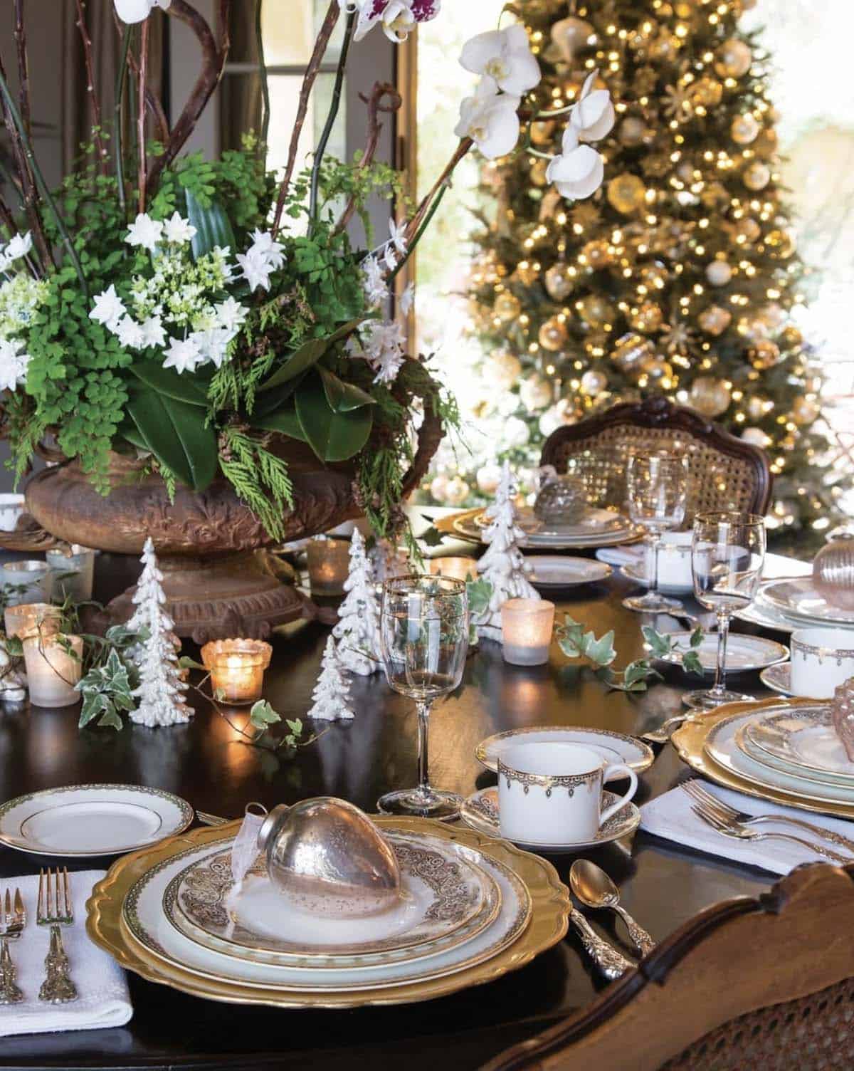 elegant christmas dining table setting with a tree