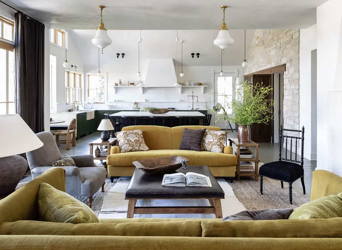 farmhouse living room looking towards the kitchen