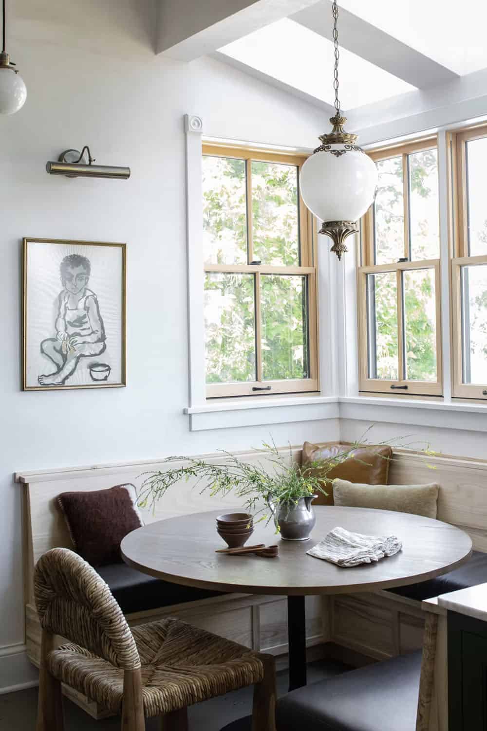 farmhouse kitchen with a built-in dining banquette
