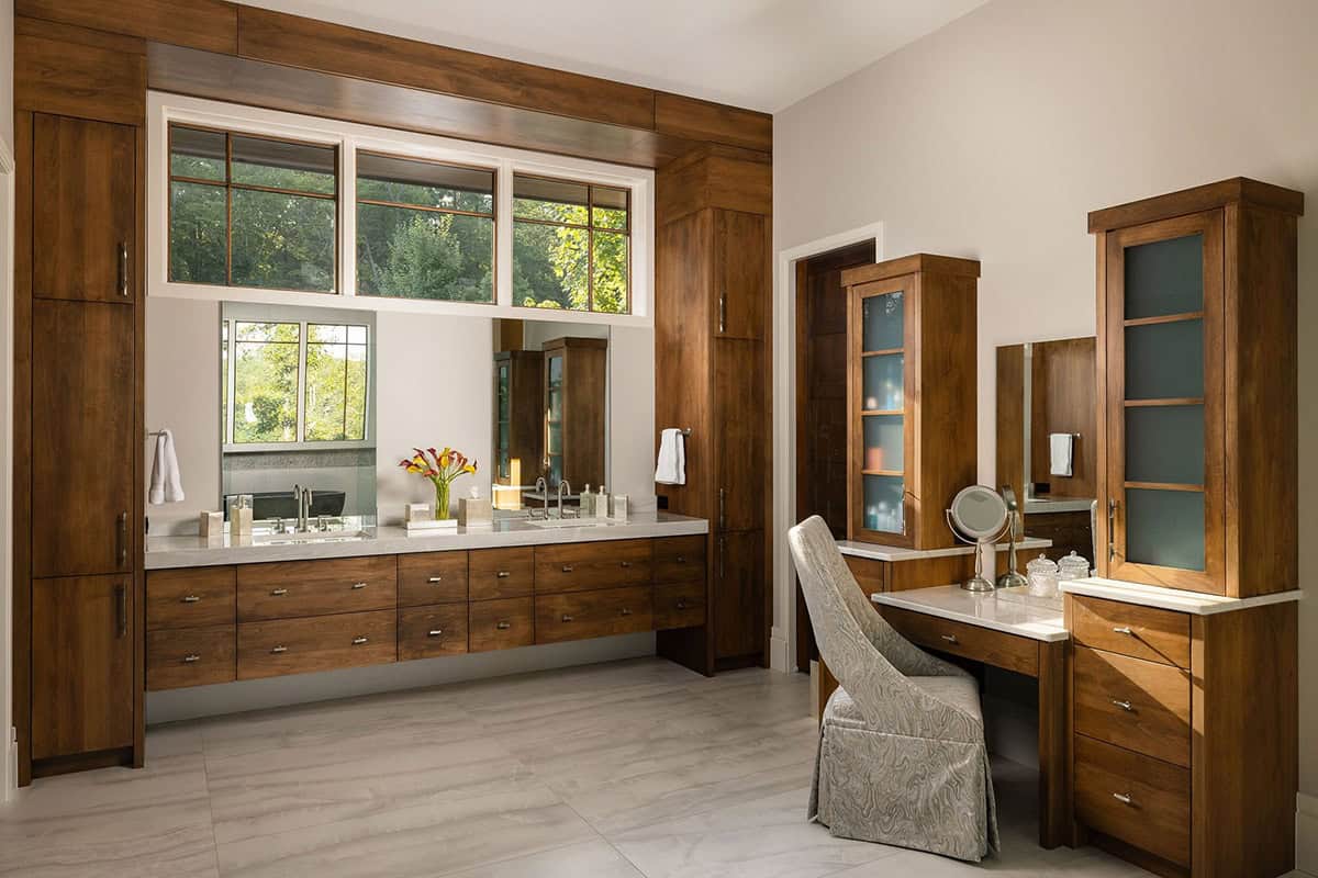 contemporary bathroom with a makeup vanity