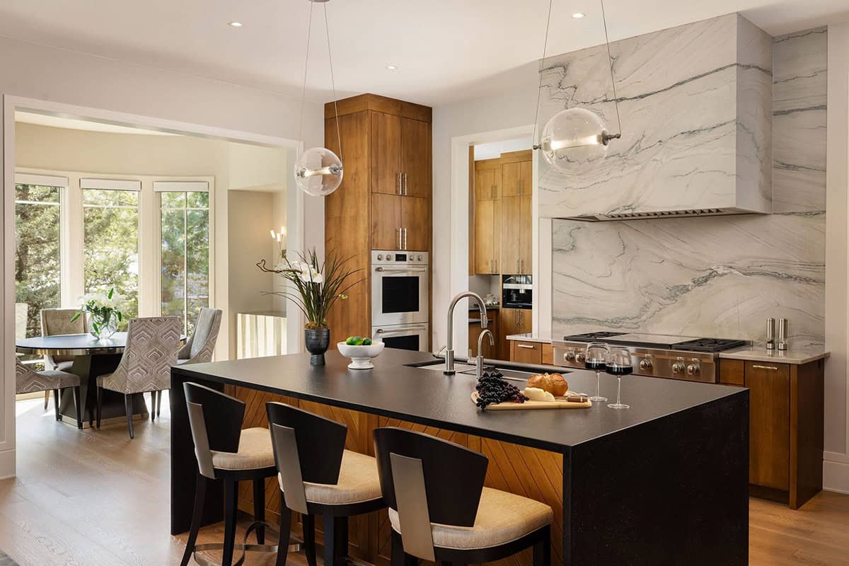 contemporary kitchen and dining banquette