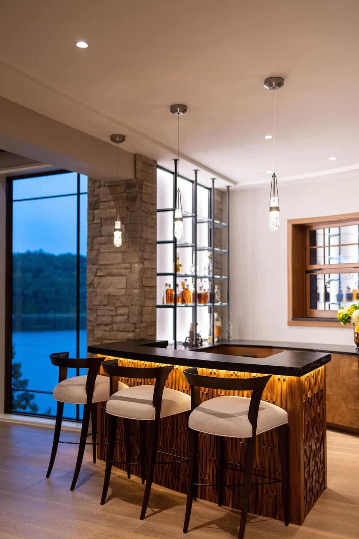contemporary home bar at dusk