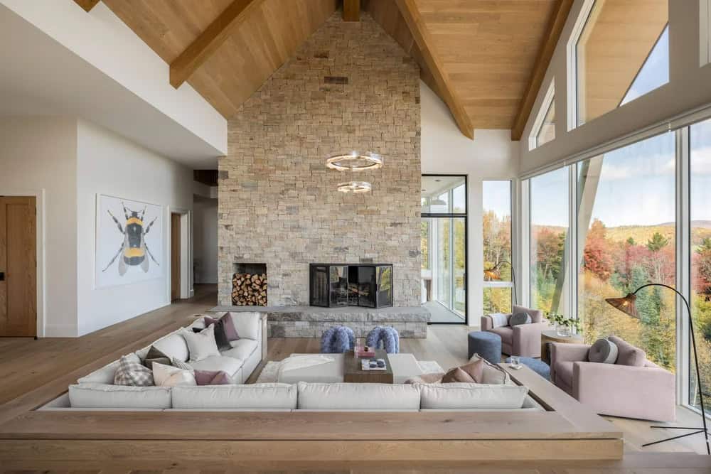 modern living room with a fireplace