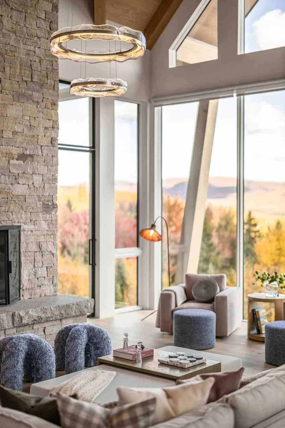 modern living room with a fireplace