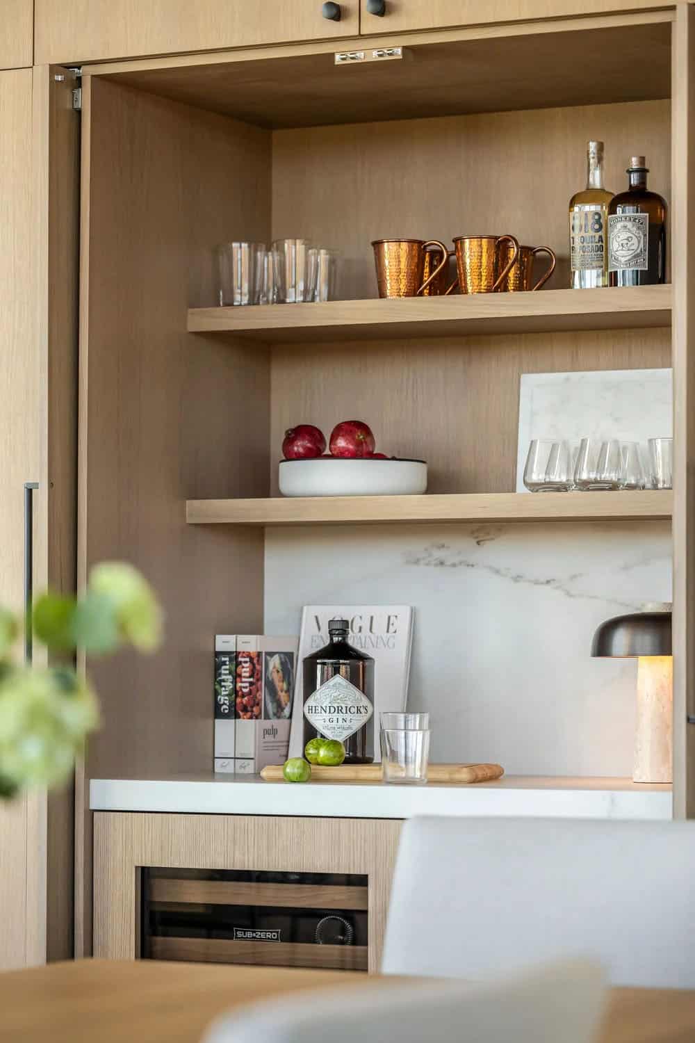 modern dining room with a wet bar