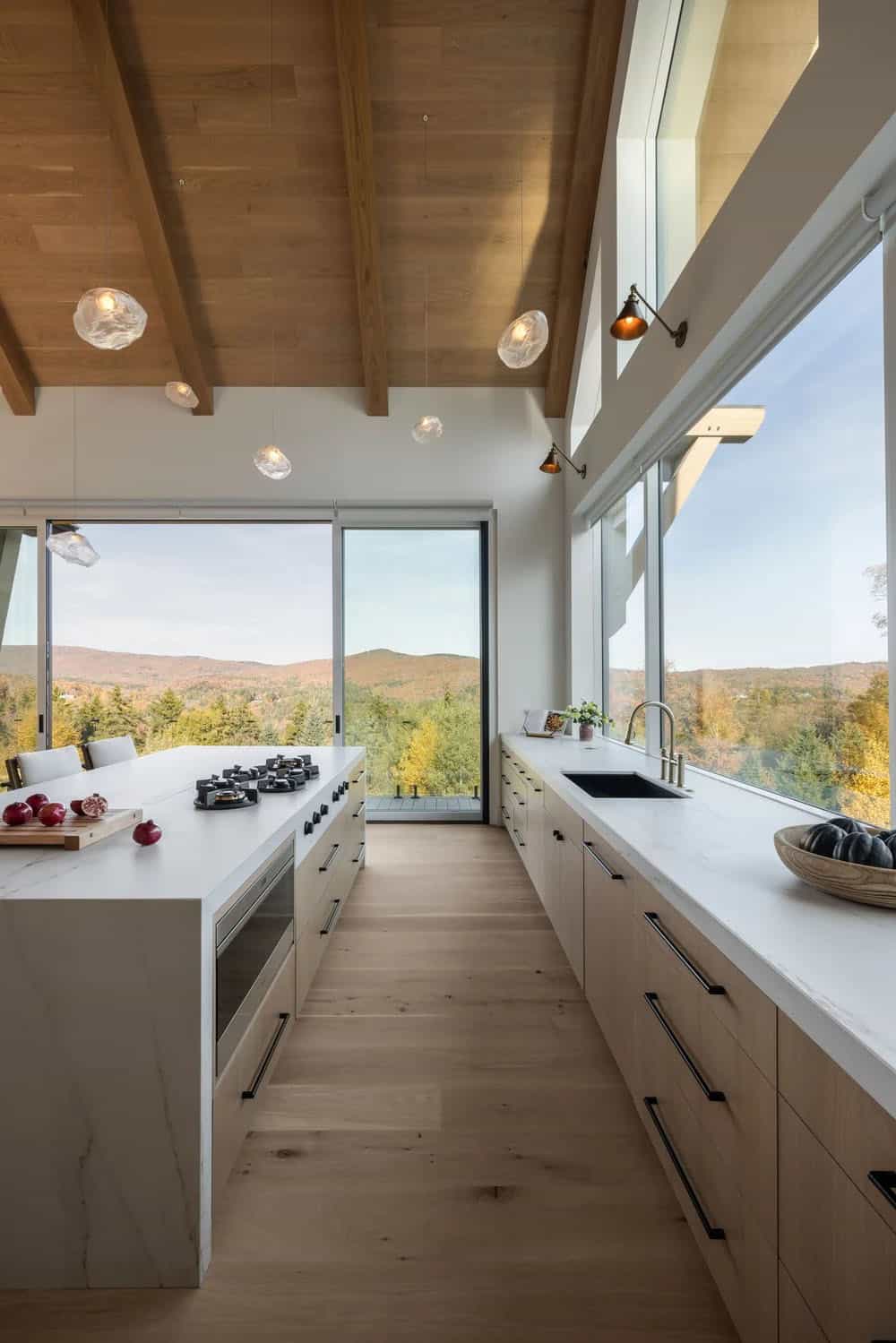 modern kitchen with large windows