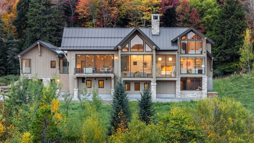 mountain modern house exterior backyard view