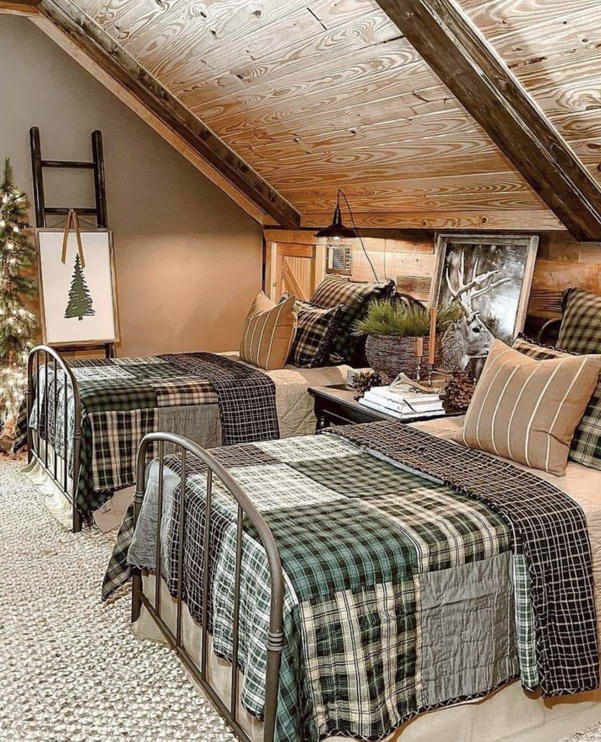 rustic christmas decorated bedroom