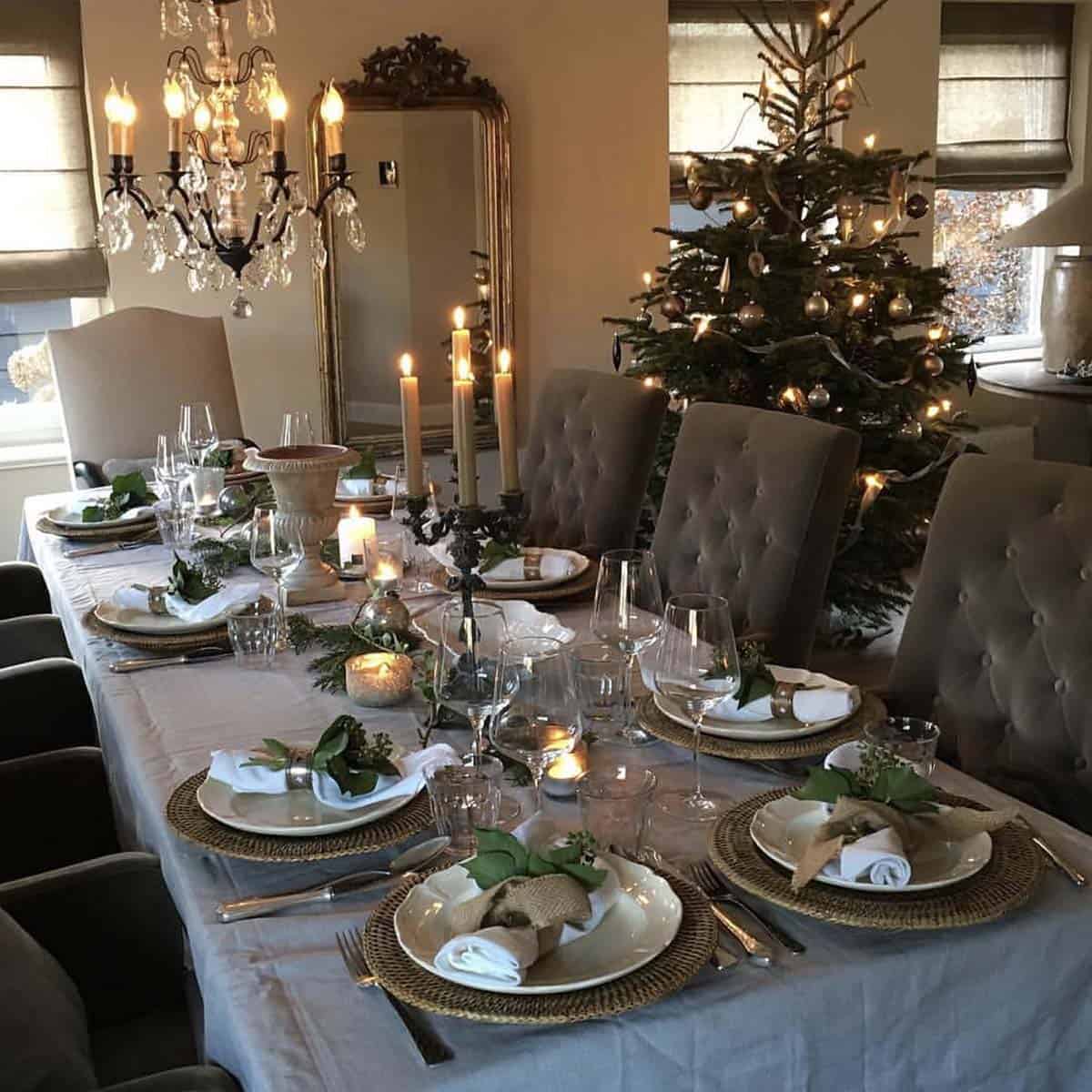 elegant dining table decorated for christmas