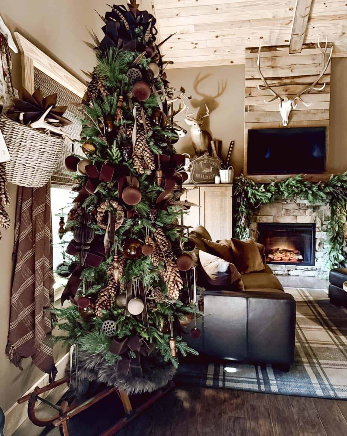 rustic christmas tree in the living room
