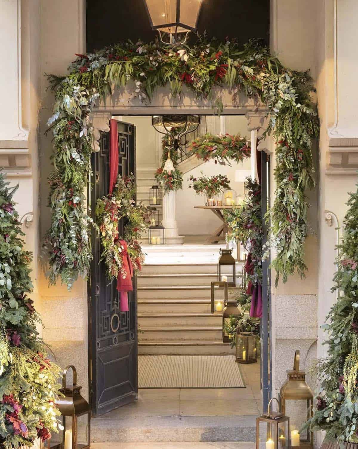 rustic christmas decorated entry