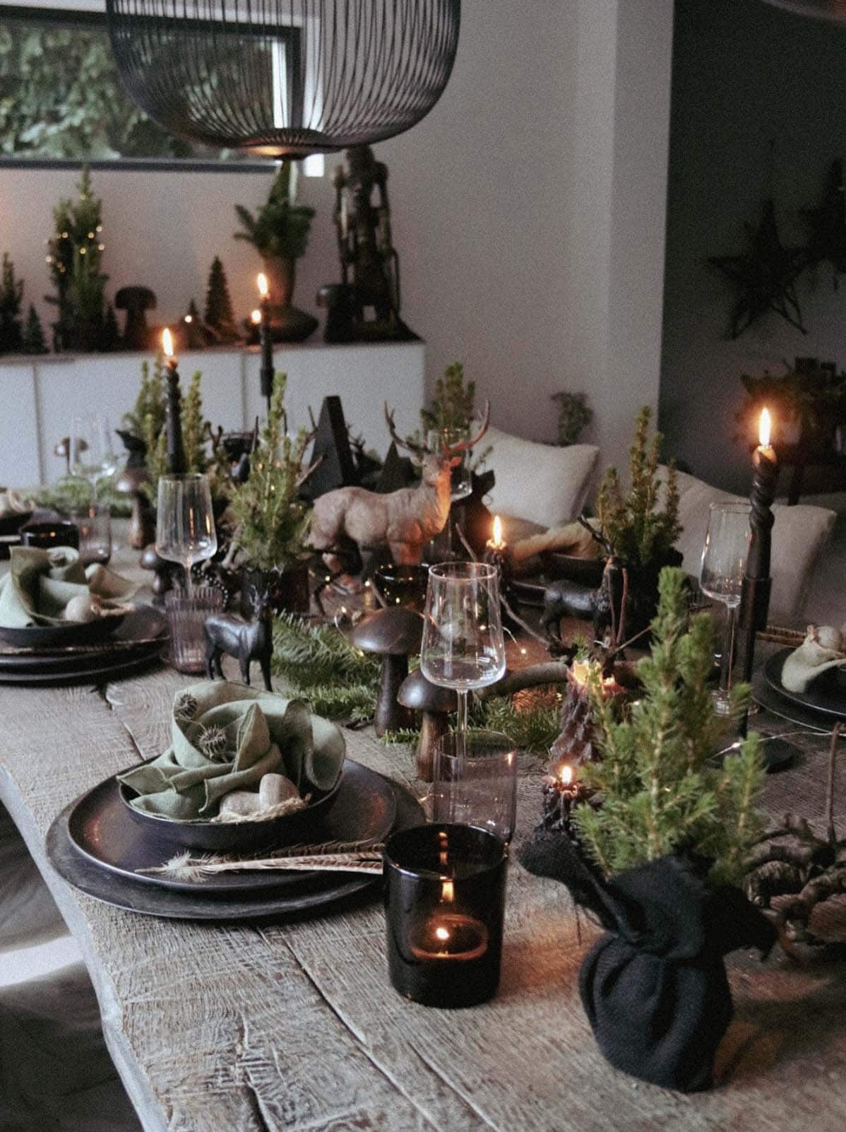 dining table decorated for christmas