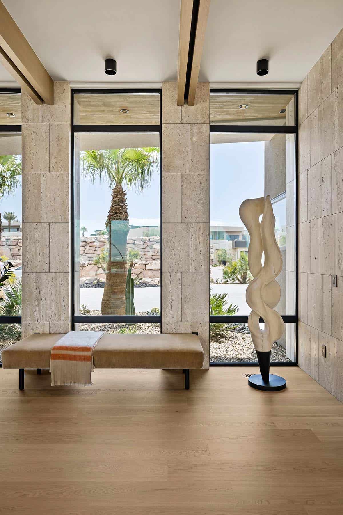 modern hallway with a bench