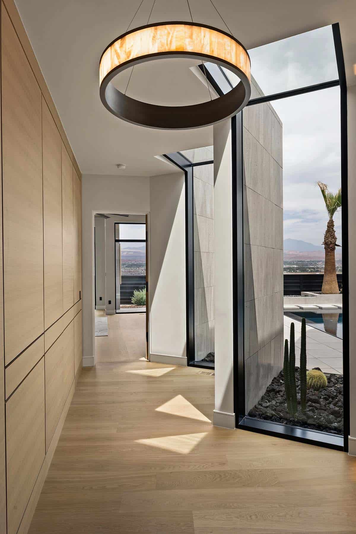 modern hallway with large windows