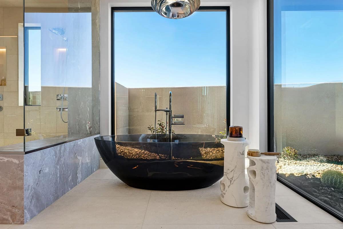 modern bathroom with a freestanding tub
