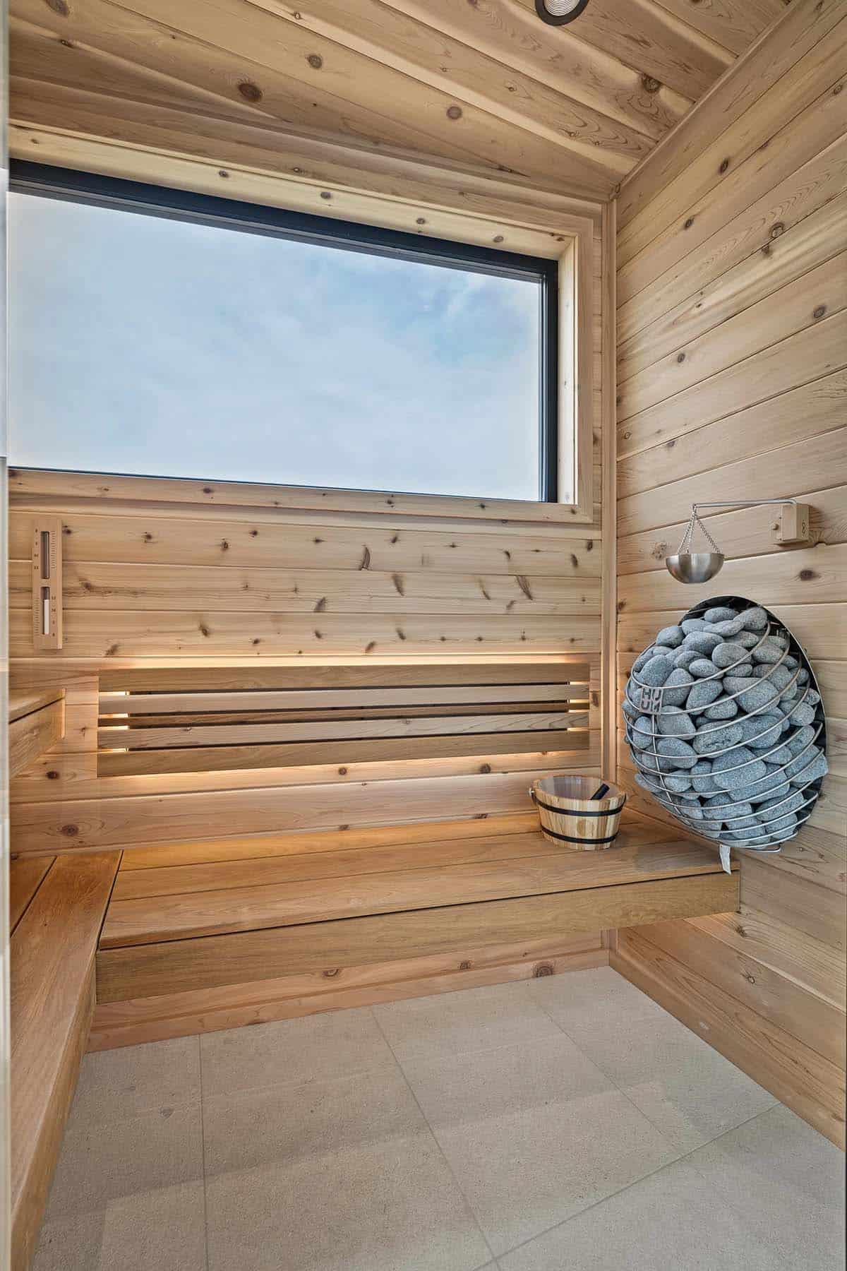 modern bathroom with a sauna