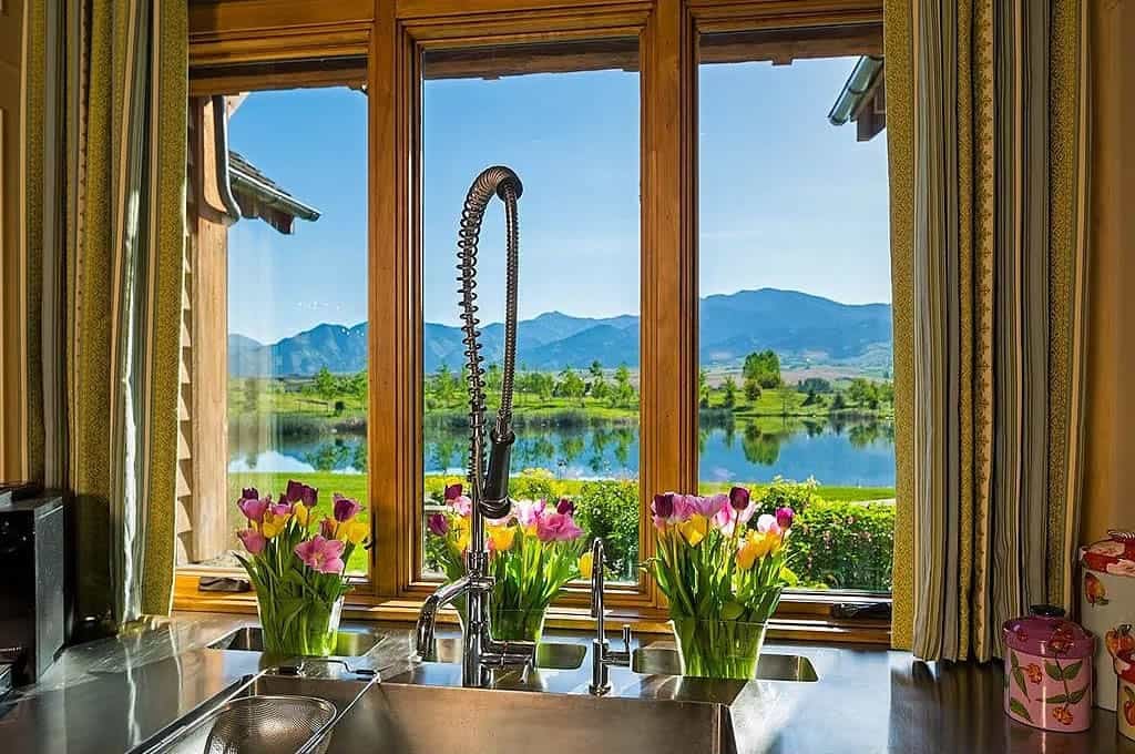 modern rustic kitchen sink wall with a window