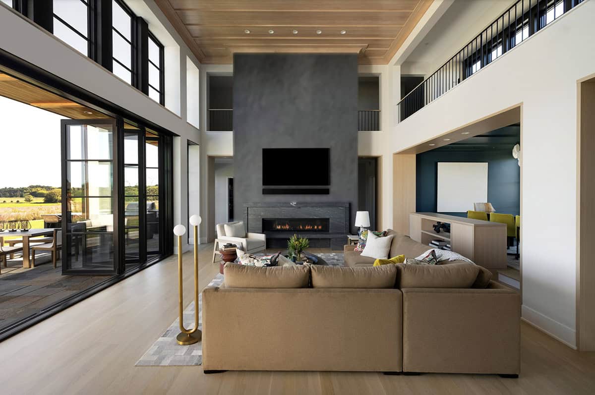 Transitional Living Room with a fireplace