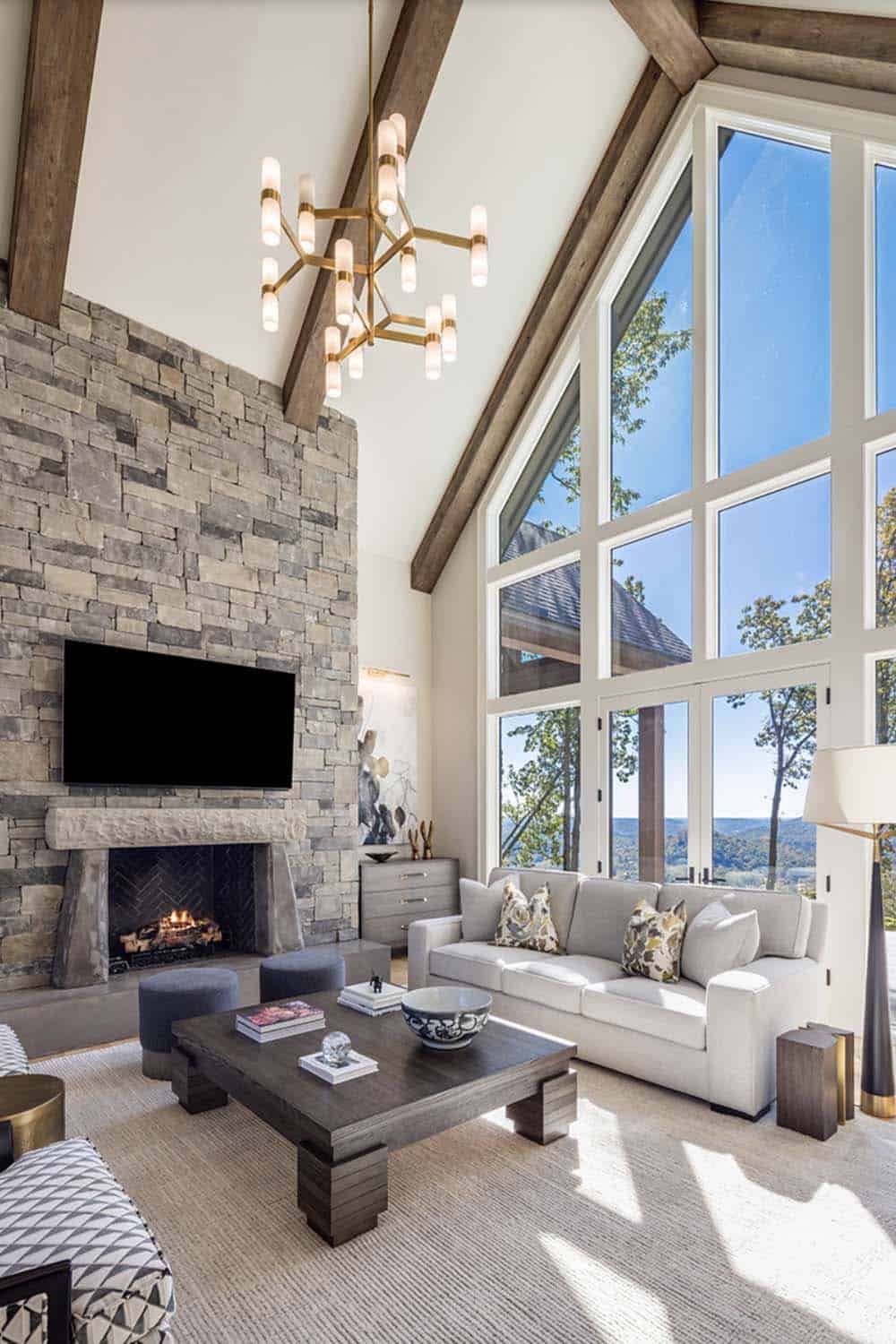 contemporary living room with a fireplace