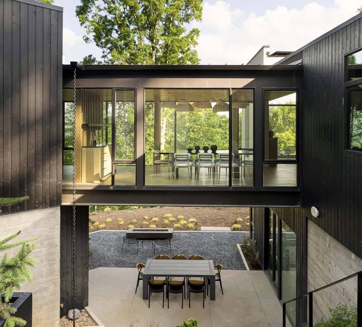 mountain modern home exterior with a patio