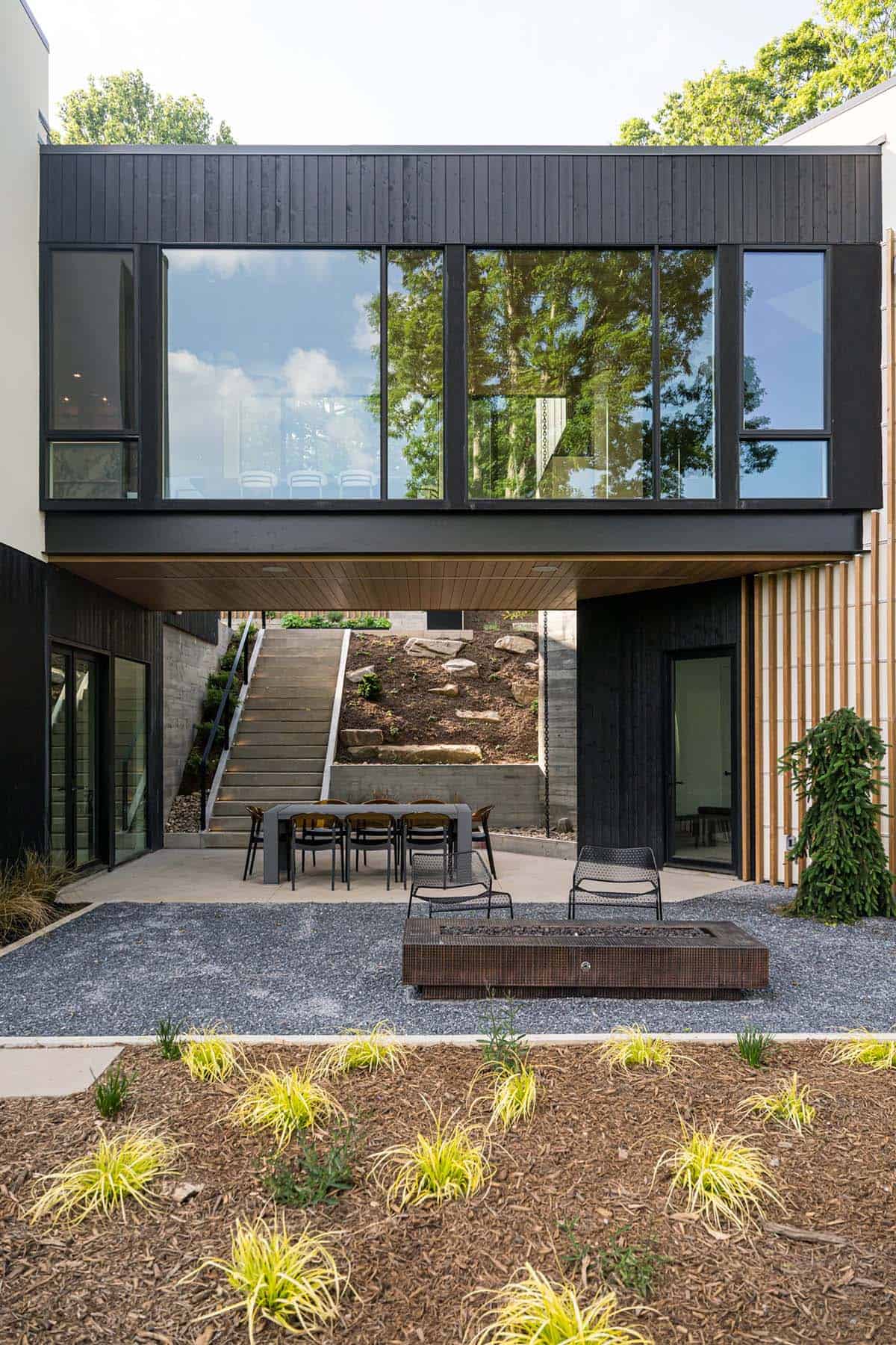 mountain modern home exterior with a patio