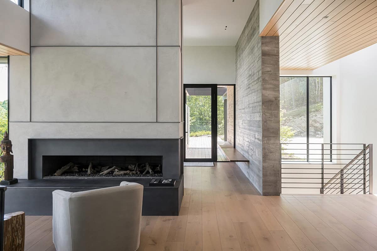 modern living room with a fireplace