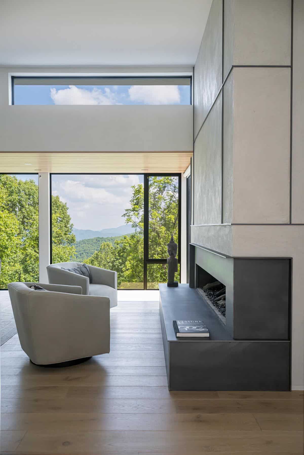 modern living room with a fireplace