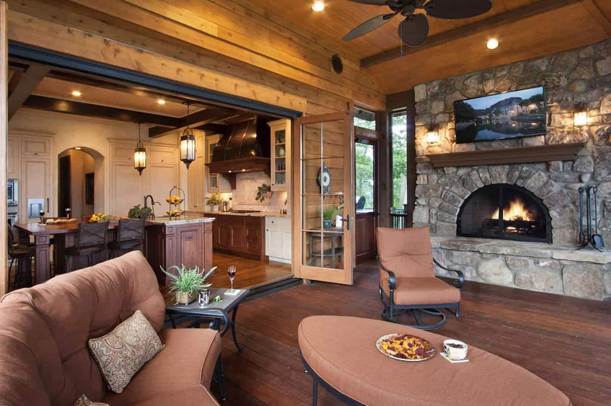 mountain rustic kitchen with a covered patio
