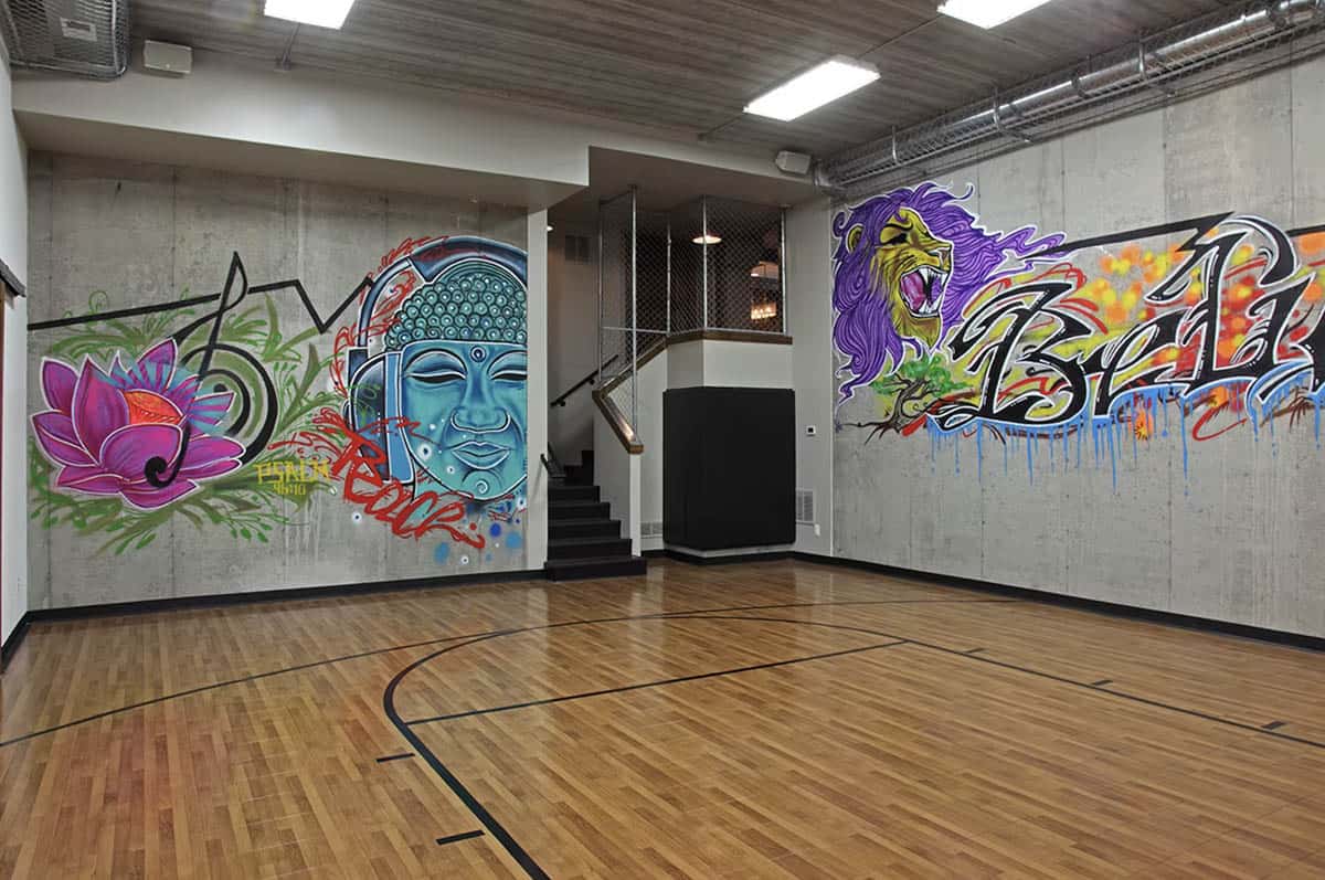 Modern Sports Court with a wall mural