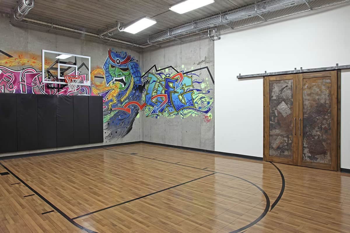 Modern Sports Court with a wall mural