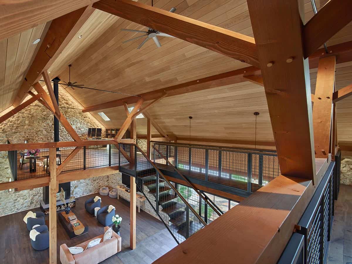 bank barn guest house great room