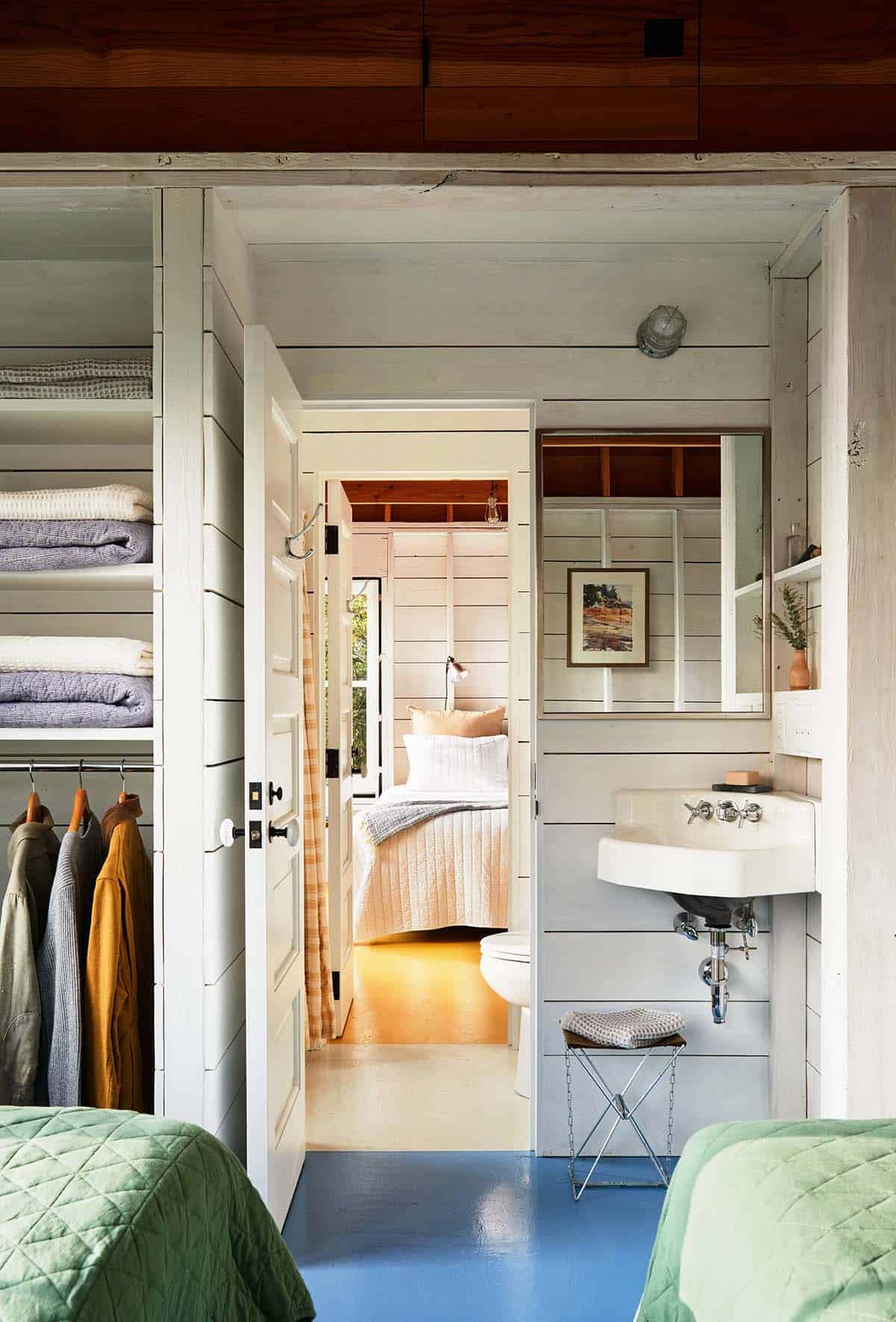 rustic bedroom and bathroom