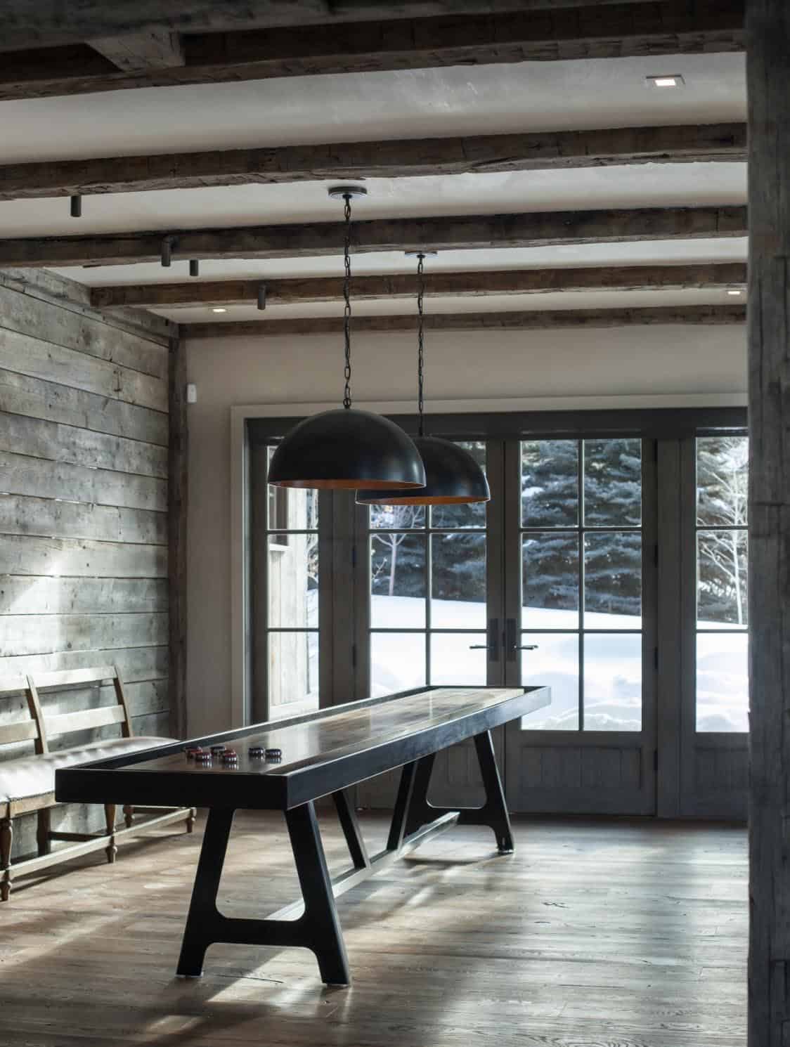 modern rustic family room with a shuffle board