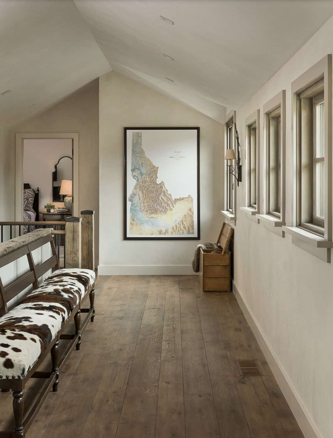 modern rustic hallway with a bench