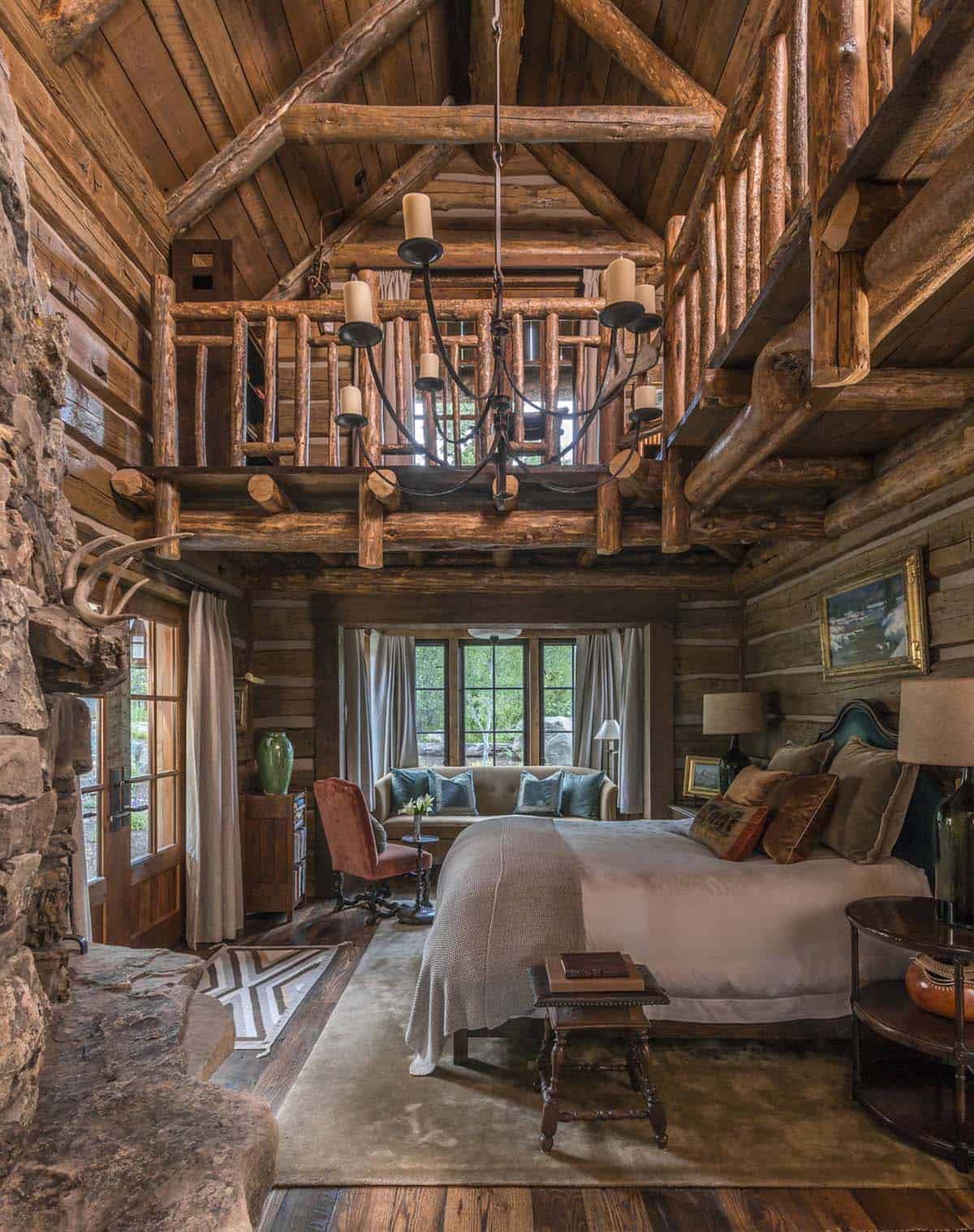  rustic bedroom with a loft