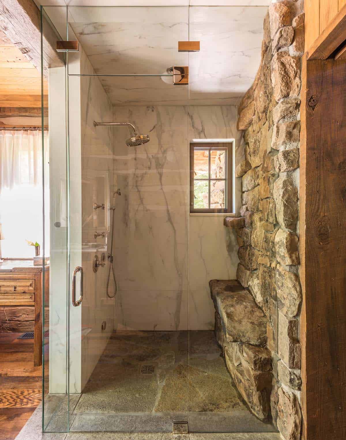  rustic bathroom with a shower