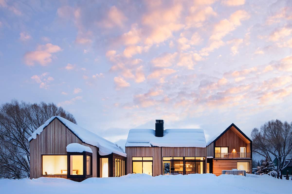 scandinavian home exterior with snow