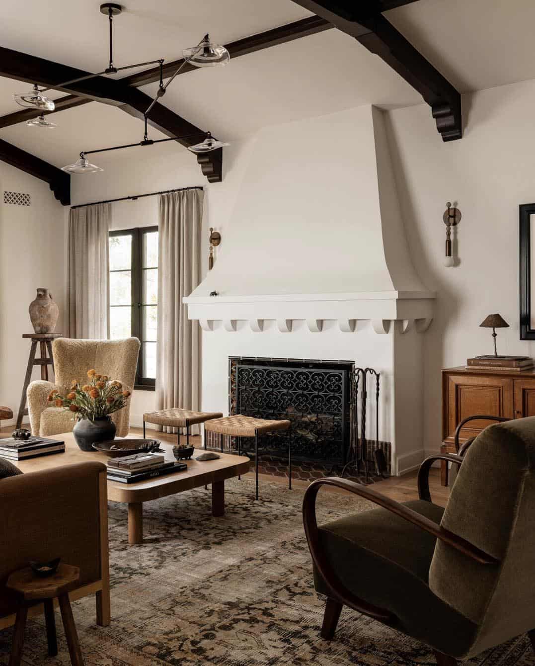 Mediterranean Living Room with a fireplace