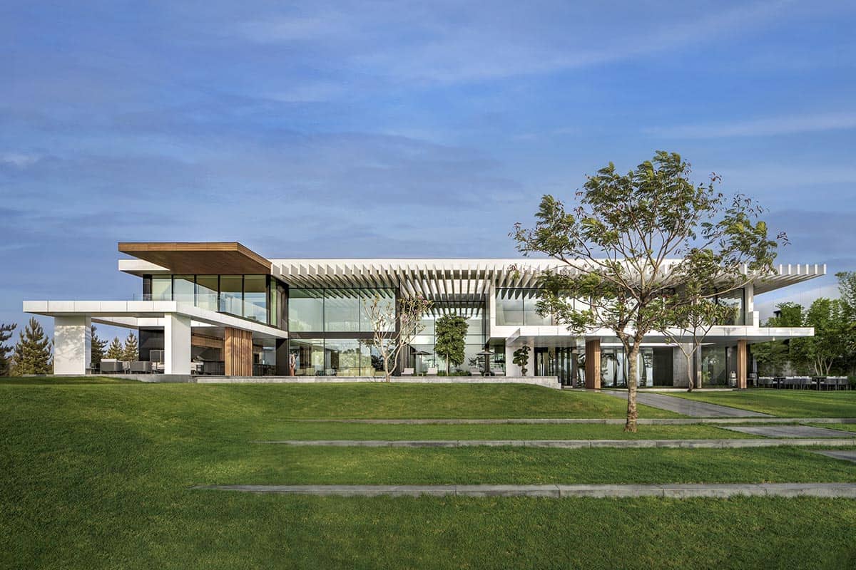 modern waterfront home exterior