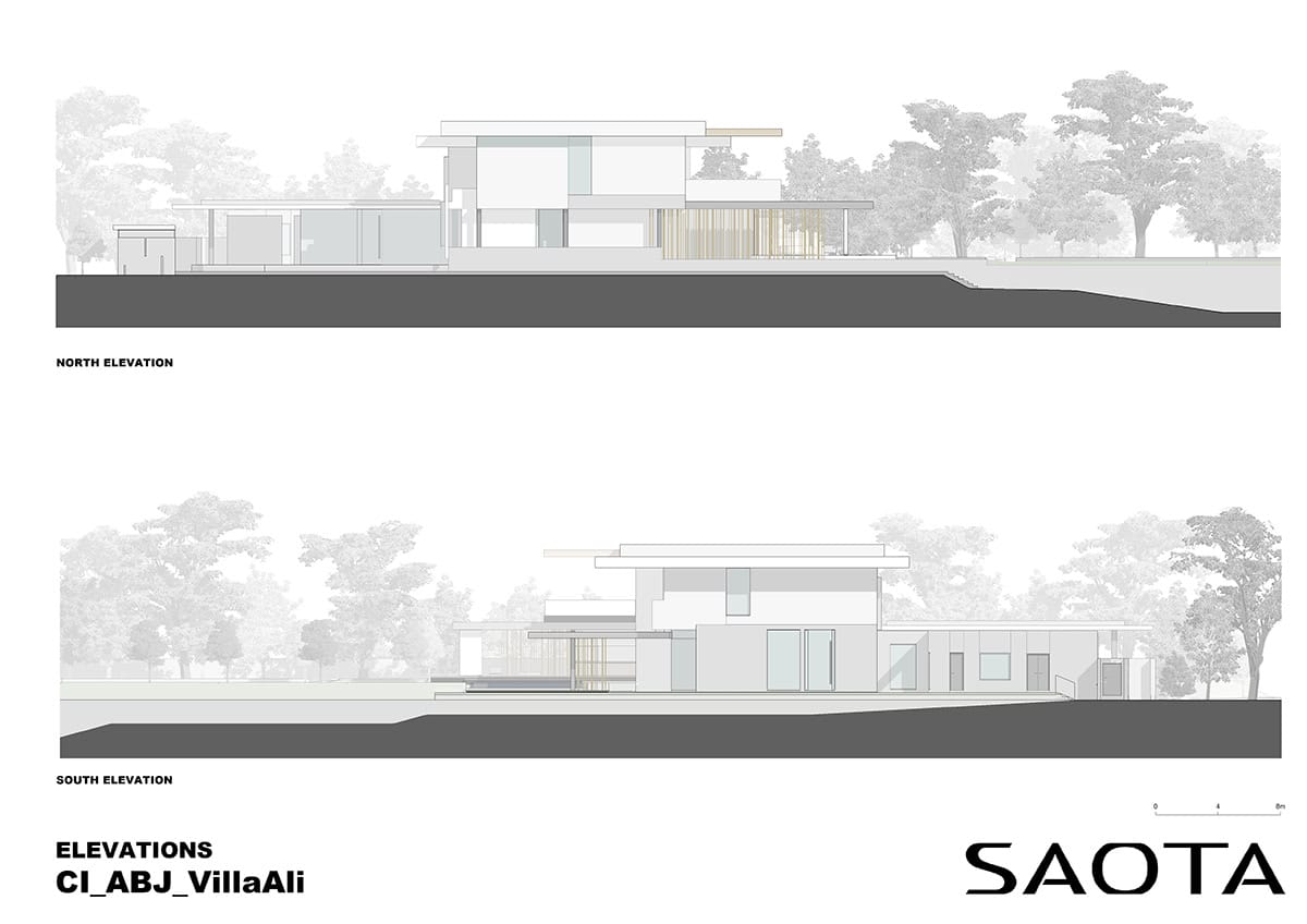 modern waterfront home elevation plan
