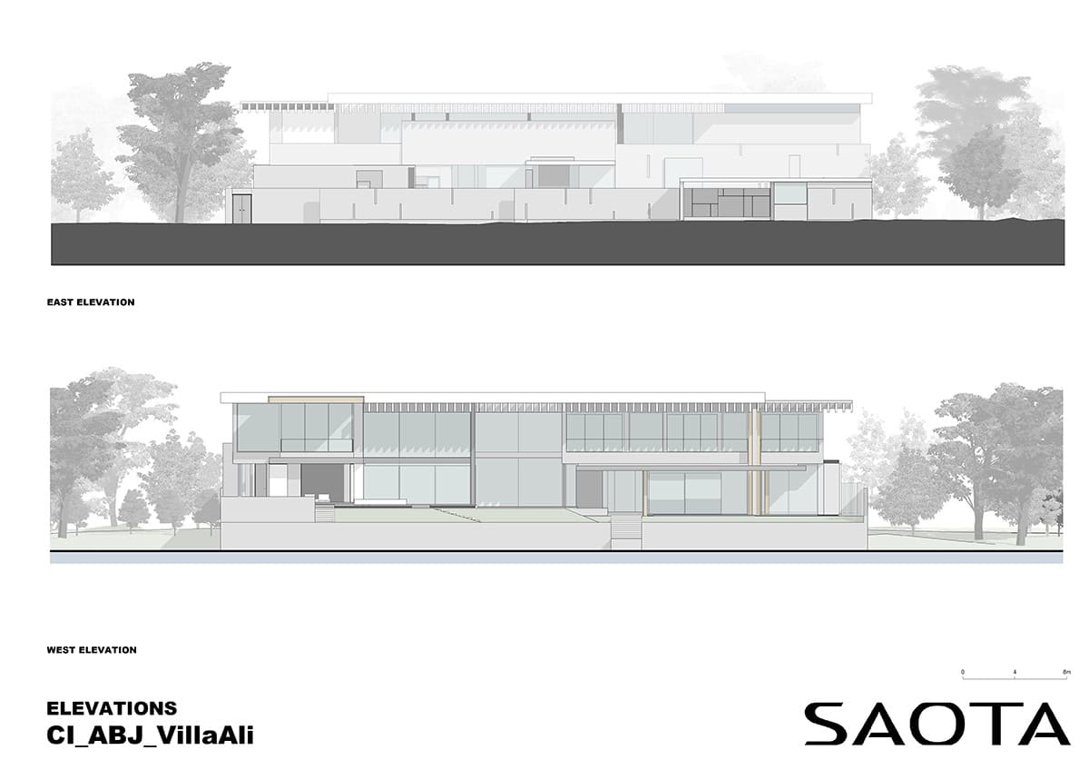 modern waterfront home elevation plan