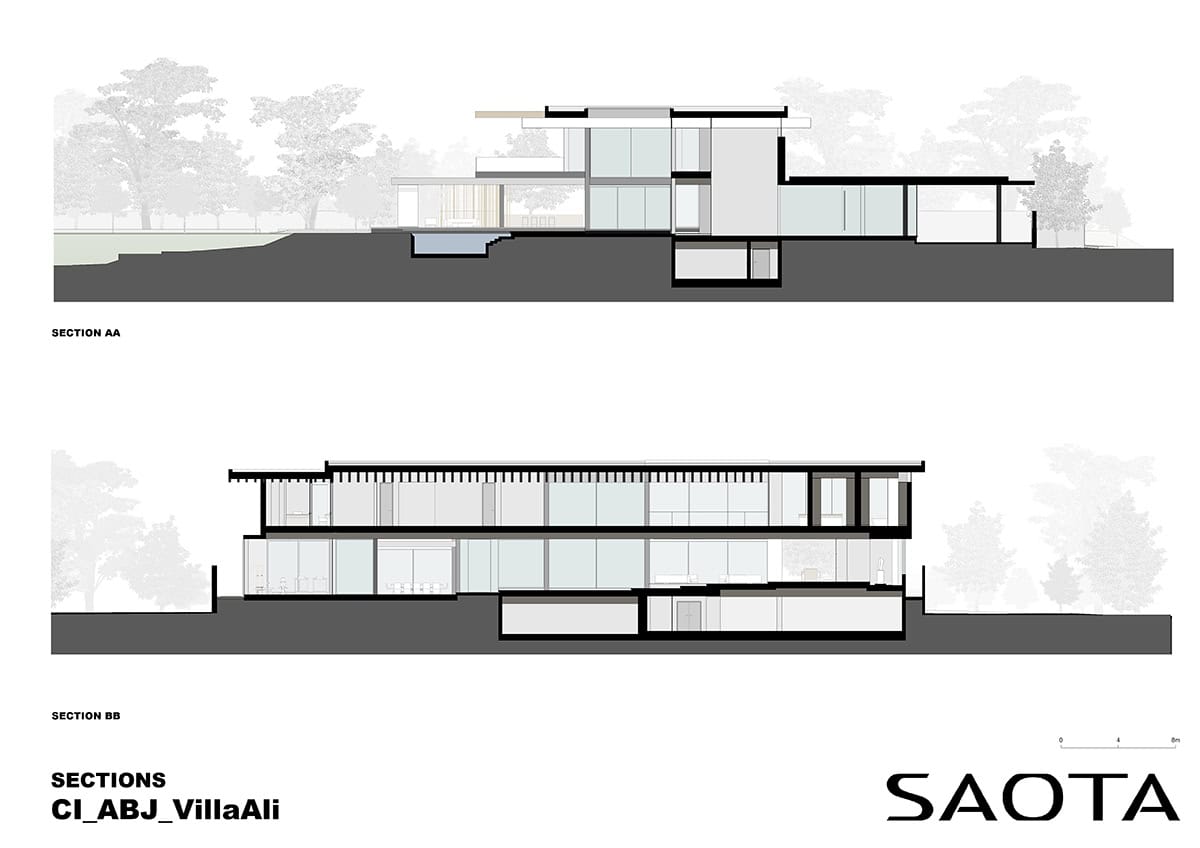 modern waterfront home section plan