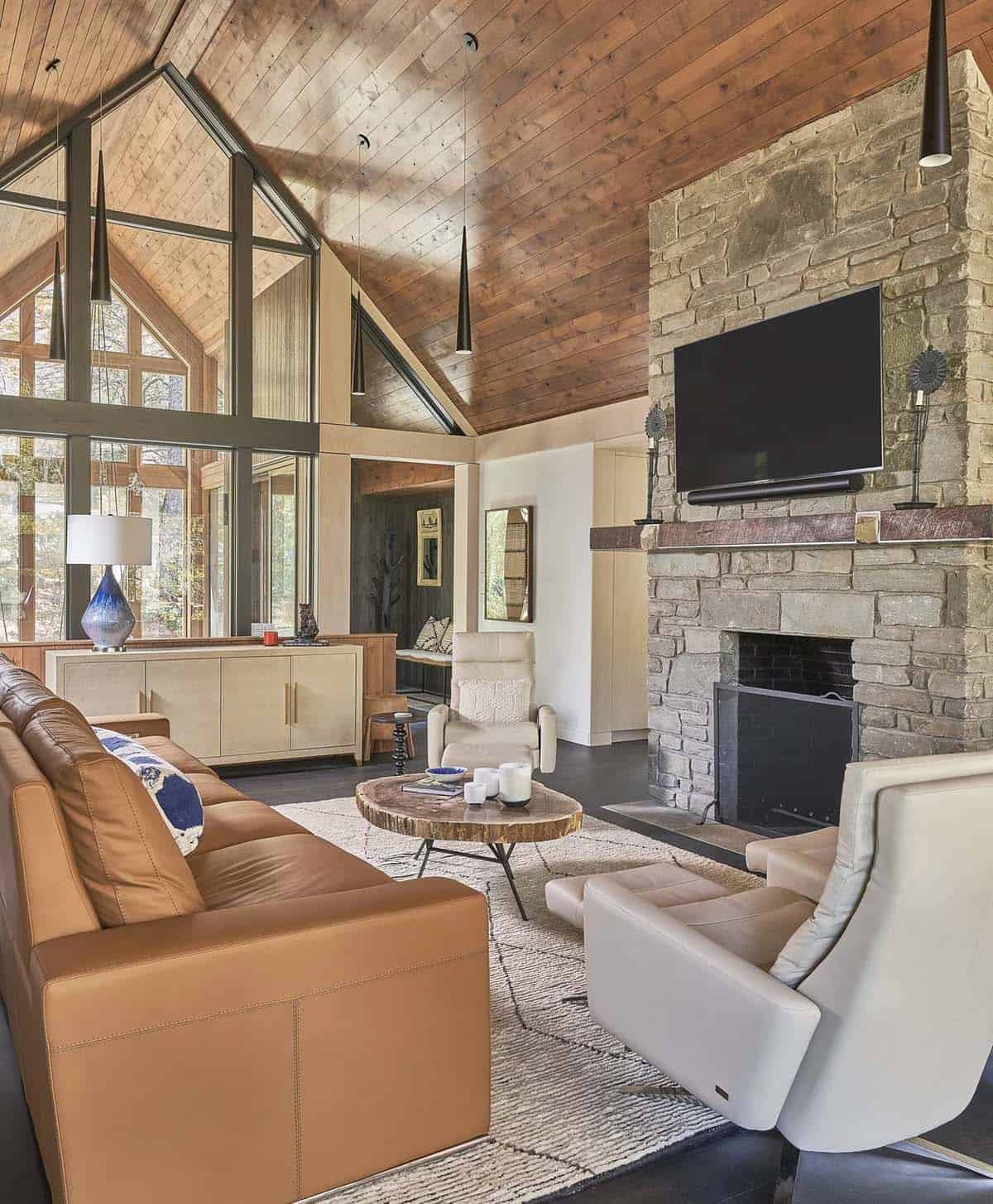 rustic modern living room with a fireplace