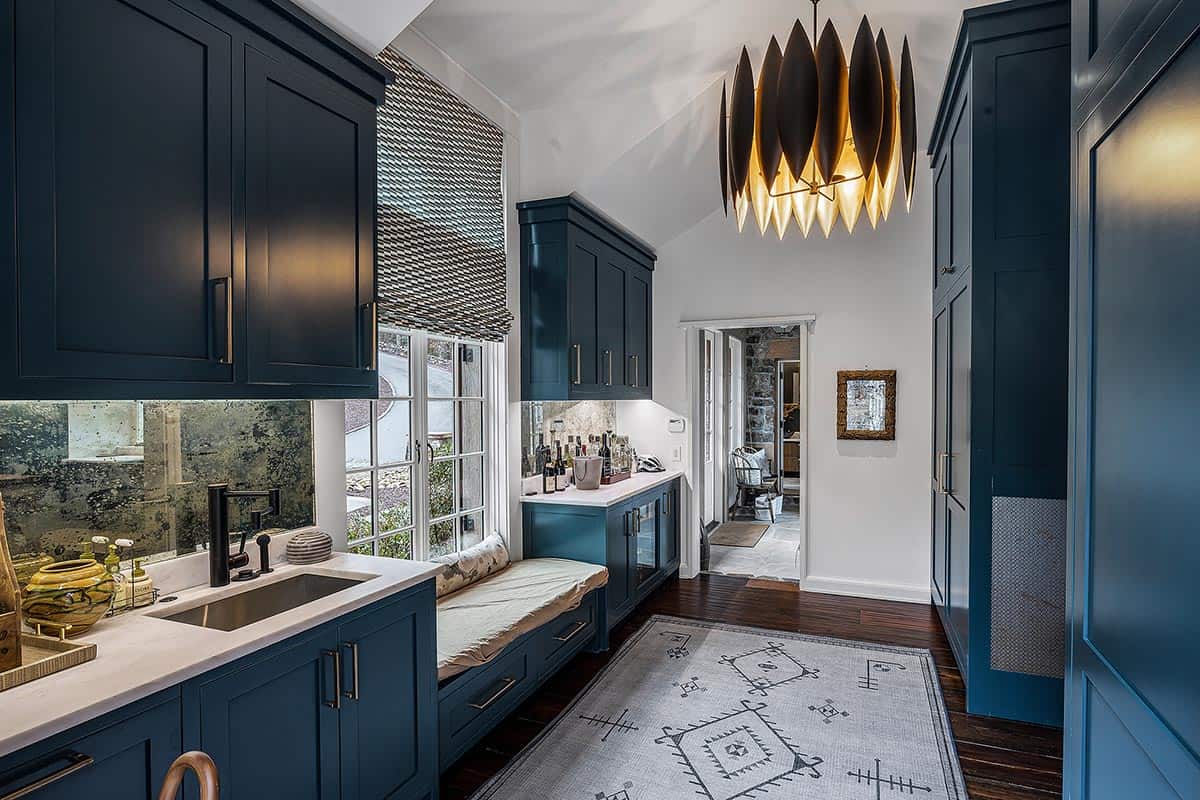 modern rustic mudroom with a built-in bench